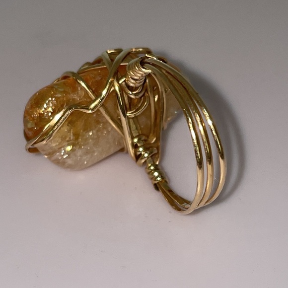 Custom Made Yellow Gold filled wire wrapped Citrine Gemstone Ring - Picture 12 of 16